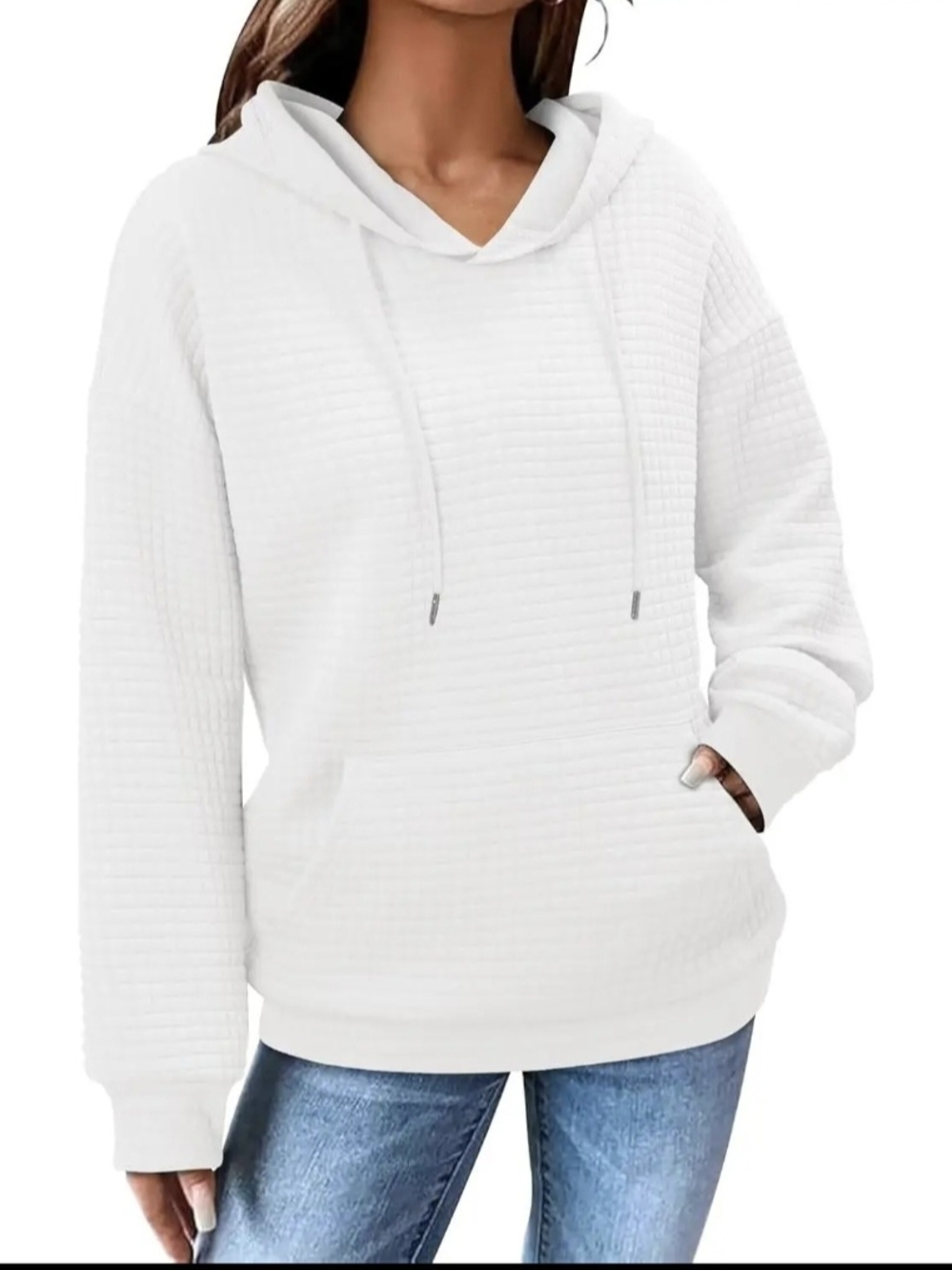 White Pullover Hoodie Knit Women's Size S Polyester Spandex Hooded Pockets